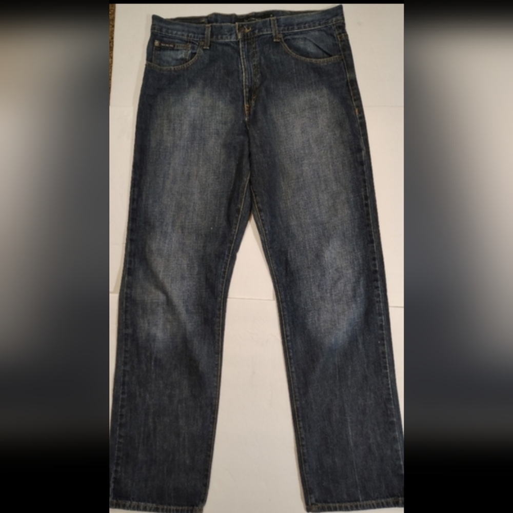 Calvin Klein (36Wx35L)Straight Leg Jeans, Men Blue Denim Pckts, High-rise, ZipUp - Picture 2 of 13